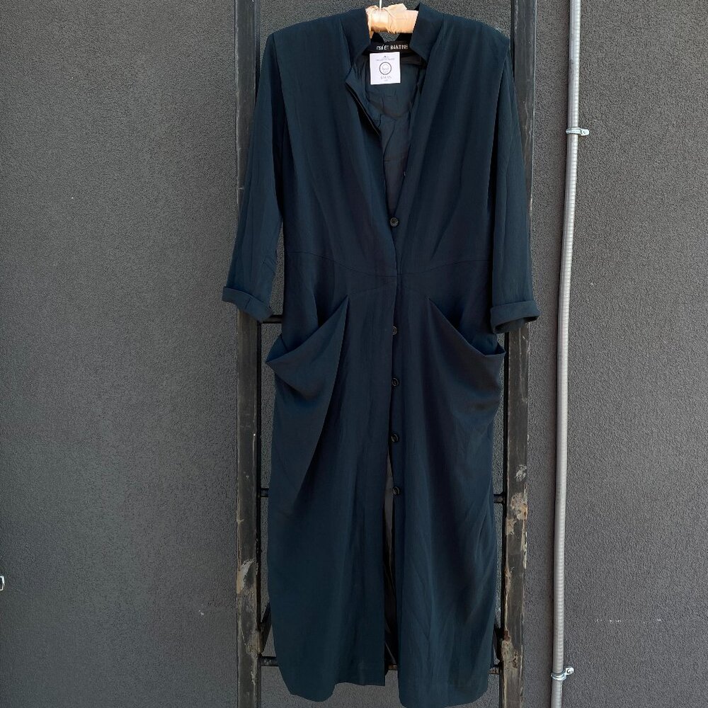 Minimalist Black Midi Dress with Front Buttons